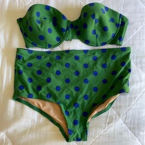 High rise two piece bikini polka dot strapless